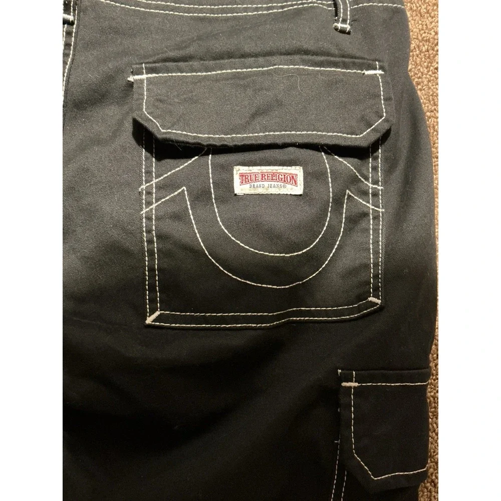 True Religion Black Cargo Pants 32x32‎ White Accent Stitching Women Baggy Y2K